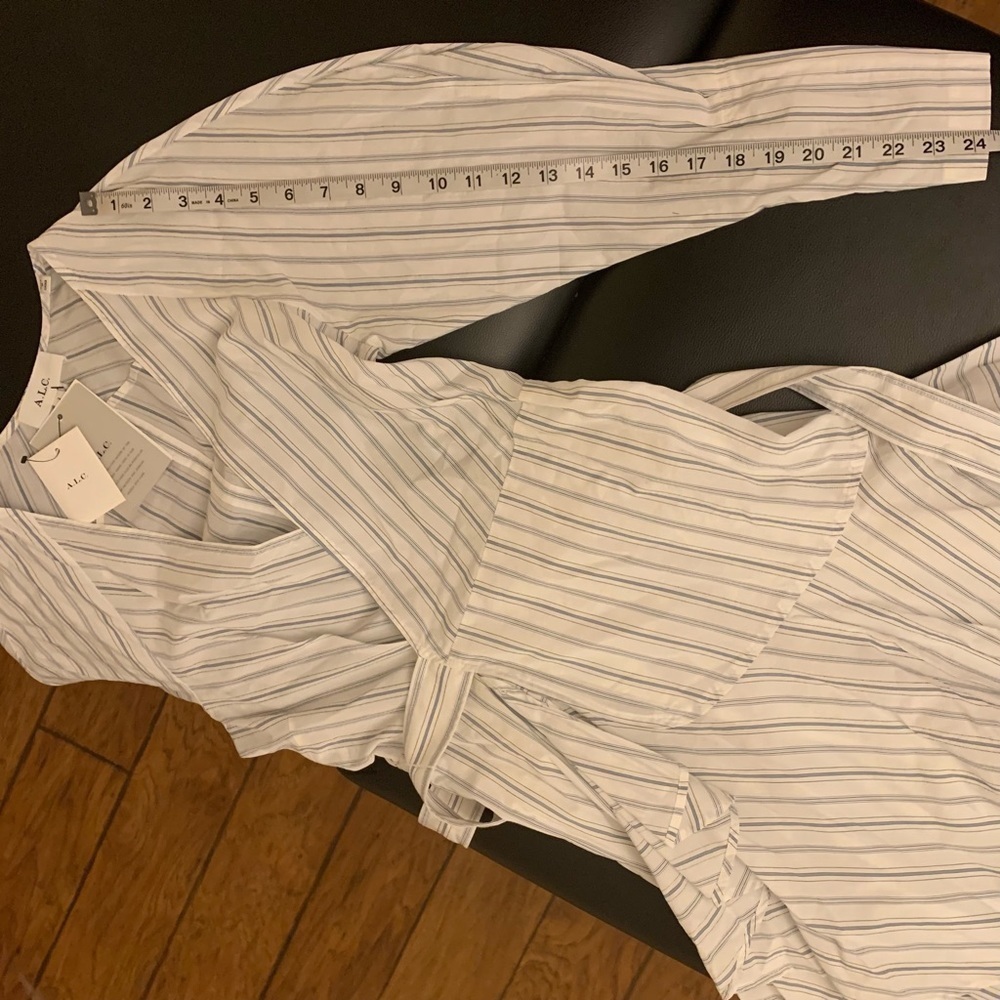 A.L.C. Enzo Dress Stripe Wrap Poplin White Salmon Size 2 NWT - Picture 8 of 9